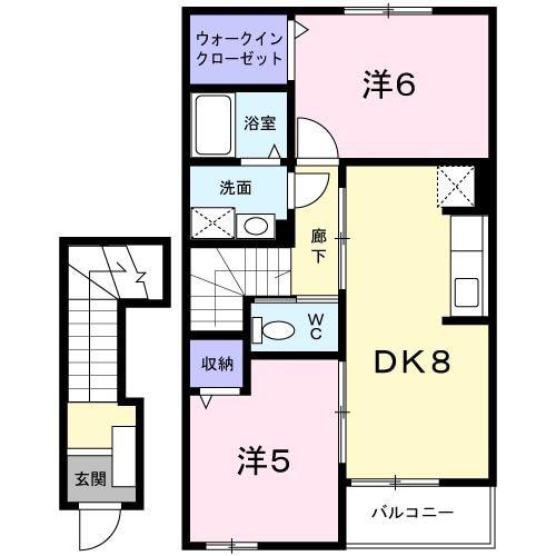 カルムセゾン II(2DK/2階)の間取り写真