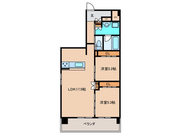 リオ・コスモ西新(2LDK/2階)の間取り写真