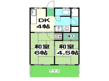 長曽ハイツI(2DK/1階)の間取り写真