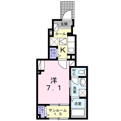 ヴィラージュ フェリス(1K/1階)の間取り写真