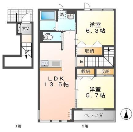 ユニヴァリーラビータ(2LDK/2階)の間取り写真