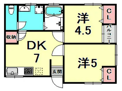 日暮荘(2DK/2階)の間取り写真