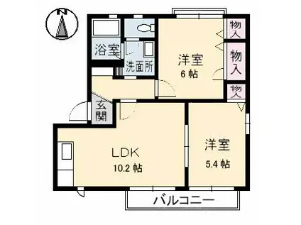 グランドールIIC棟(2LDK/2階)の間取り写真