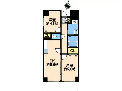 ヒルサイド春日野道(2DK/1階)の間取り写真