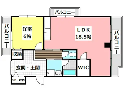 尾勝山ハイツ(1LDK/3階)の間取り写真