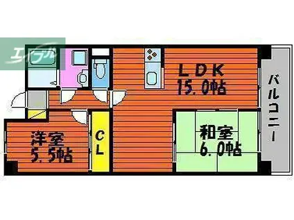 西長瀬ファミリーマンション(2LDK/3階)の間取り写真