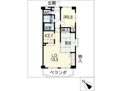 アルテス佐野(2LDK/3階)の間取り写真