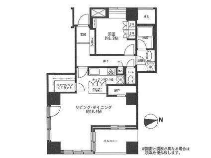 ロイヤルタワー横濱鶴見(1LDK/19階)の間取り写真