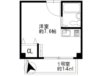 藤井ビル(ワンルーム/2階)の間取り写真