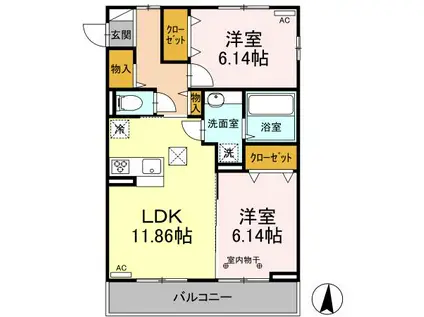 シャンデブレ(2LDK/2階)の間取り写真