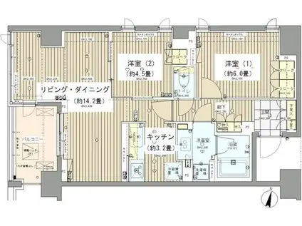 ガーデニエール砧レジデンス(2LDK/5階)の間取り写真