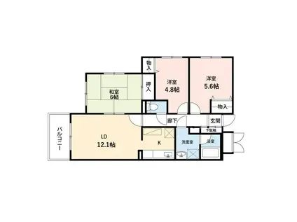 ピュアコート伊勢原(3LDK/3階)の間取り写真