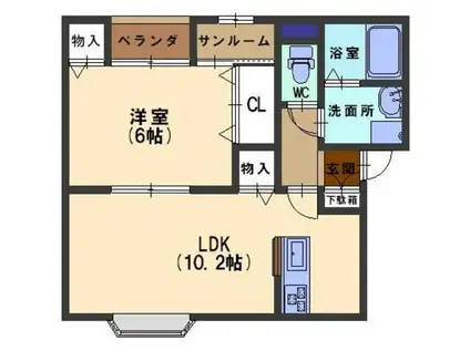 プラティーク松村(1LDK/2階)の間取り写真