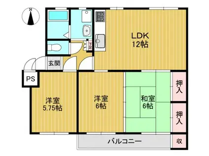 竹の台団地C3棟(3LDK/4階)の間取り写真