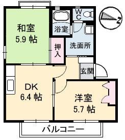 バリージュ徳田 A棟(2DK/2階)の間取り写真