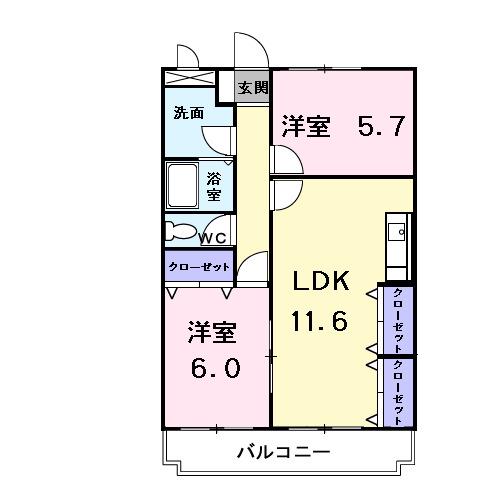 マリッチ宇野(2LDK/1階)の間取り写真