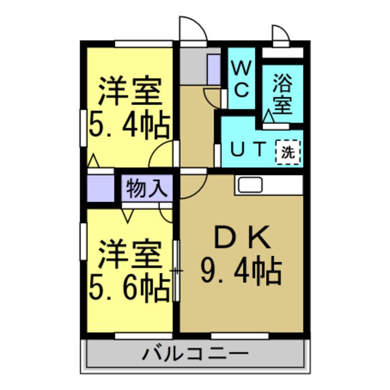 ボヌール東水代(2DK/2階)の間取り写真