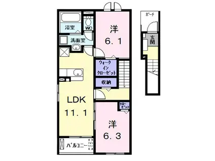 アムールII(2LDK/2階)の間取り写真