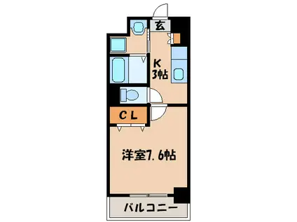 アンビシャス江崎(1K/2階)の間取り写真