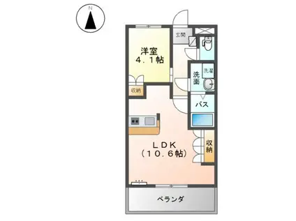 ボヌール若宮(1LDK/1階)の間取り写真