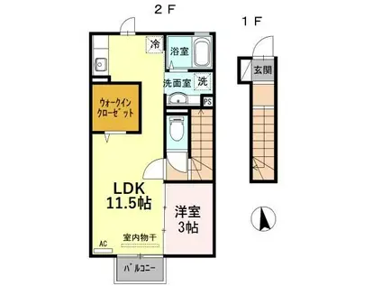 ラ・ポート・イースト(1LDK/2階)の間取り写真