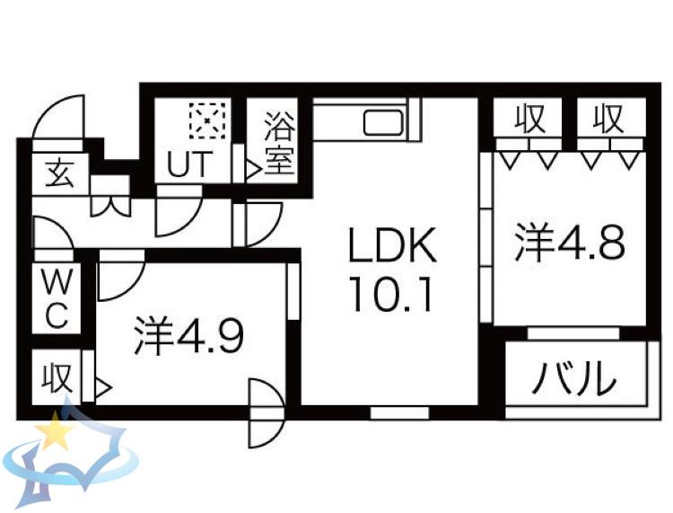 TRE VENTI美術館西(2LDK/3階)の間取り写真
