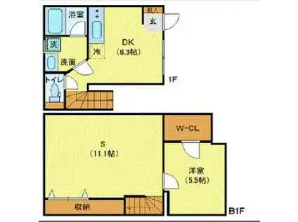 プライベートプレイス広尾(1SDK/B1階)の間取り写真