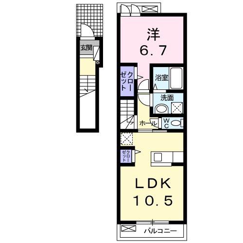 モダンフリシュB棟(1LDK/2階)の間取り写真