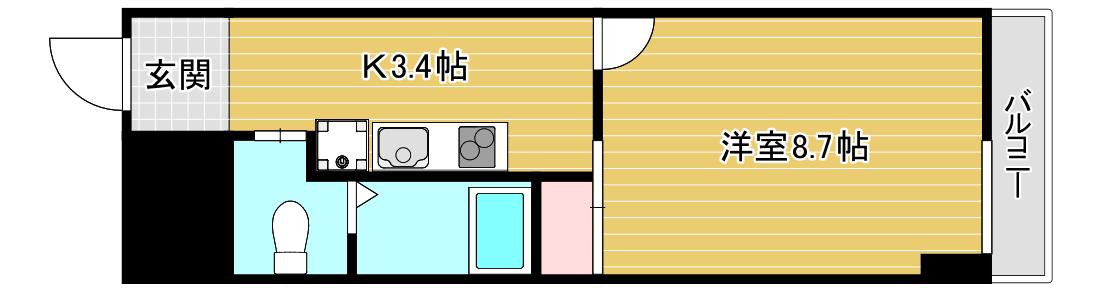 ZERO 千代崎(1K/9階)の間取り写真