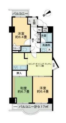 ライオンズマンション片瀬江ノ島(3LDK/6階)の間取り写真