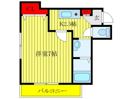 シャロムガーデン(1K/2階)の間取り写真