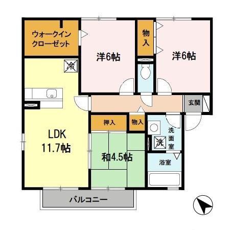 ハッピーロード佐土(3LDK/2階)の間取り写真