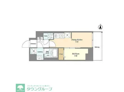 グランカーサ菊川(1DK/6階)の間取り写真