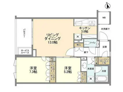 ザ・パークハウス広尾羽澤(2LDK/4階)の間取り写真