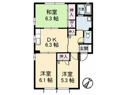 ジュネスタウンC棟(3DK/2階)の間取り写真