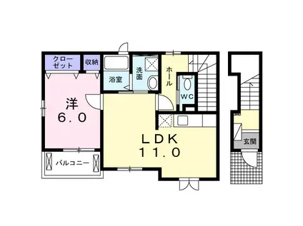 サザンテラス(1LDK/2階)の間取り写真
