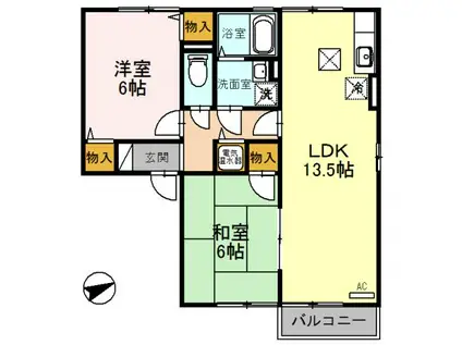 フローラルコートB(2LDK/1階)の間取り写真