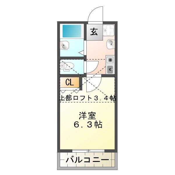 アミティエ山手(1K/2階)の間取り写真
