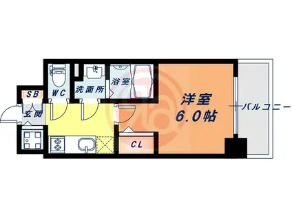 エスリード難波ザ・アーク(1K/9階)の間取り写真
