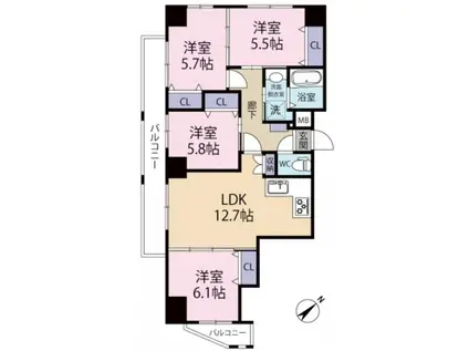 ル・シエル(4LDK/9階)の間取り写真