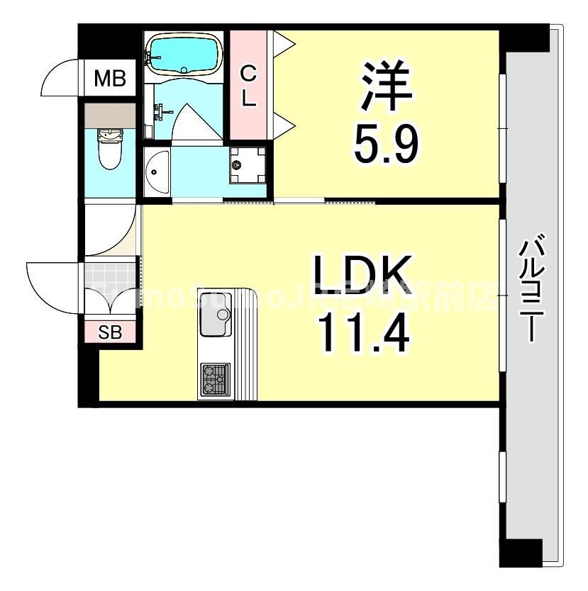 エスタート御幣島(1LDK/9階)の間取り写真