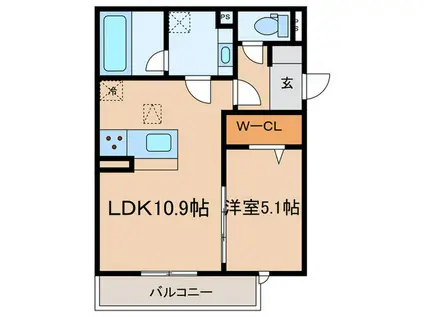 BRILANT(1LDK/1階)の間取り写真