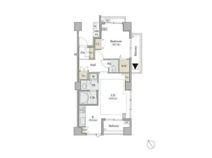 シャレール広尾 2号棟(1LDK/3階)の間取り写真