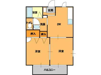 ブルーバード(2DK/2階)の間取り写真