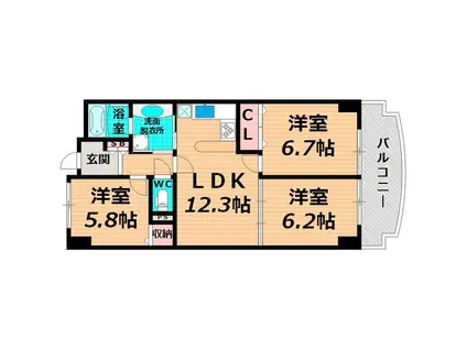 ロイヤルコート生江(3LDK/6階)の間取り写真