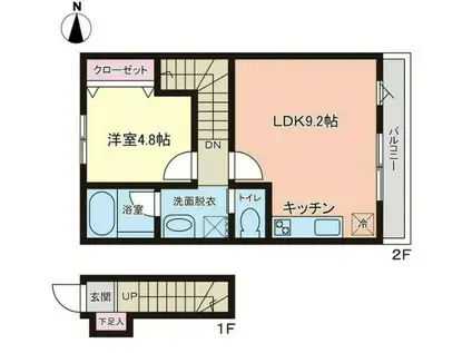 プレモリー名取駅前B(1LDK/2階)の間取り写真