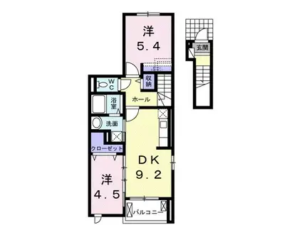 マーガレット ウッズ(2DK/2階)の間取り写真