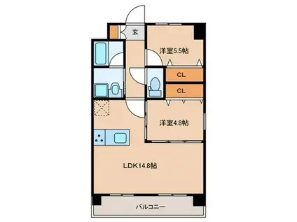 SQUARE箱崎東(2LDK/4階)の間取り写真