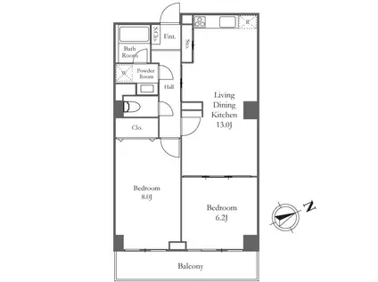 京葉線 八丁堀  リフォーム済 1LDK(2LDK/9階)の間取り写真