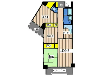 翠峯壱番館(3LDK/4階)の間取り写真